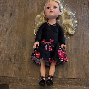 Journey girls Meredith Doll in Black Dress with Red Rose Print